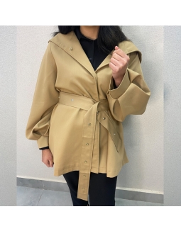 Hooded Camel Trench Coat